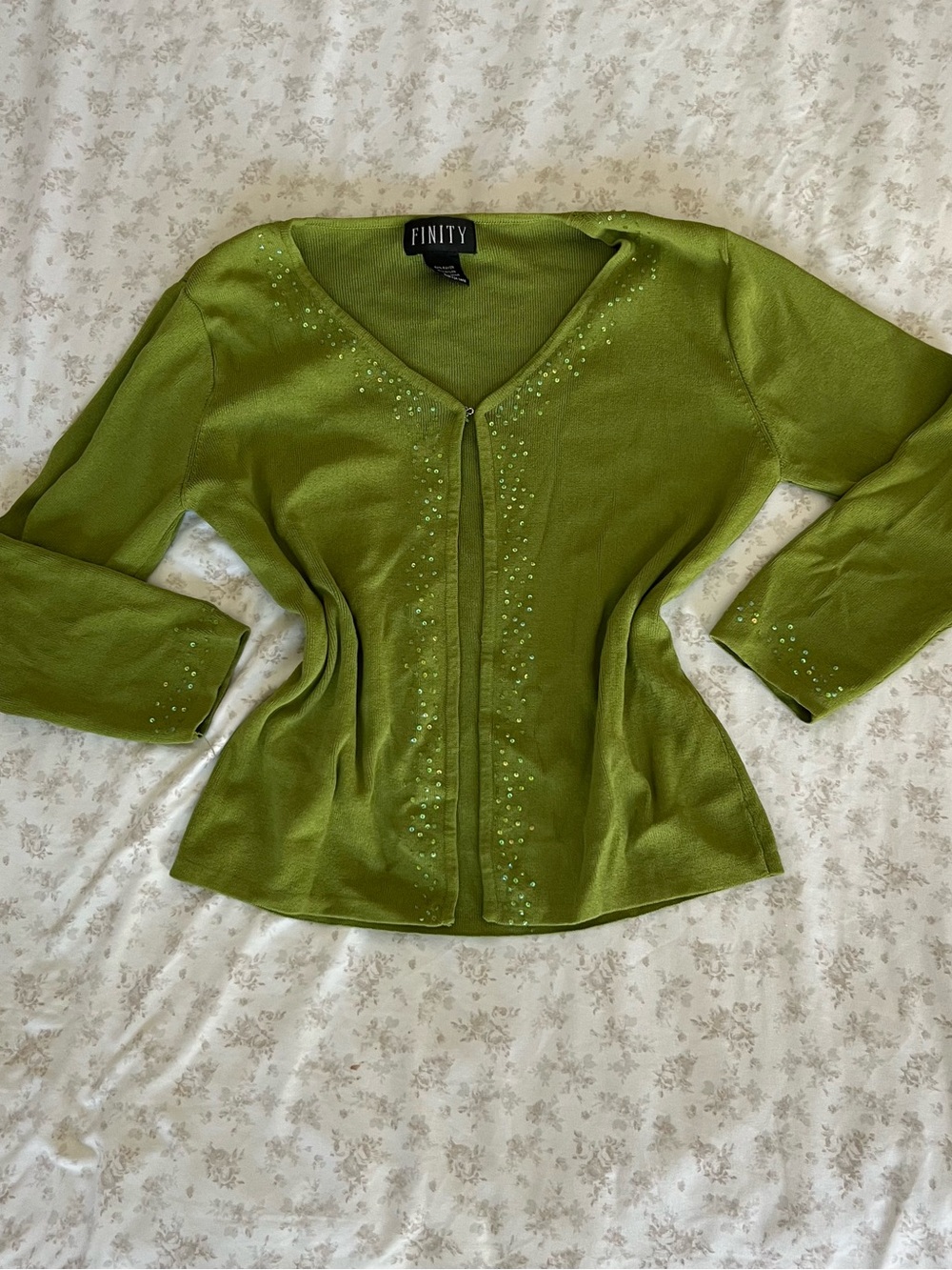 Finity Green Beaded V-Neck Cardigan